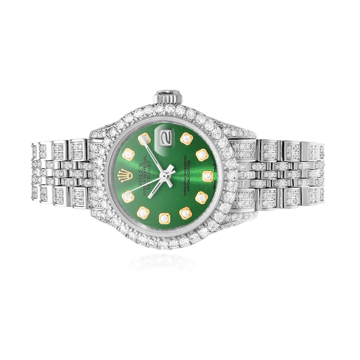 Rolex Datejust 26mm Pave Jubilee Band Diamond Bezel Green Emerald Dial Watch - Image 2