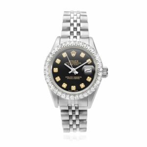 Rolex Datejust 26mm Custom Jubilee Band Diamond Bezel Black Onyx Dial Watch