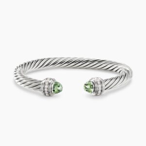 Classic Cable Bracelet Sterling Silver with Prasiolte and Diamonds, 7mm
