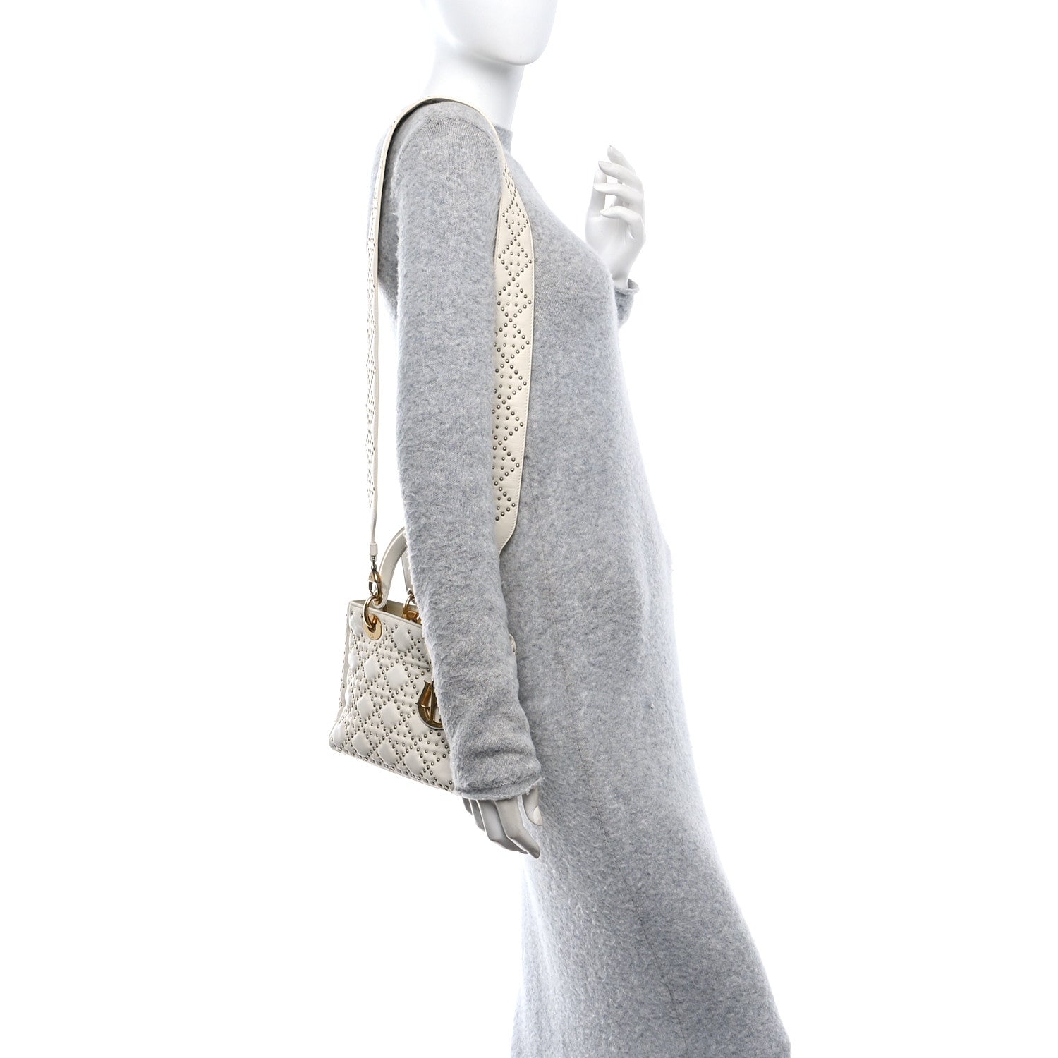 Calfskin Cannage Studded Small Supple Lady Dior White - Image 2