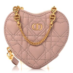 Calfskin Cannage Dioramour Caro Heart Pouch With Chain Rose Des Vents