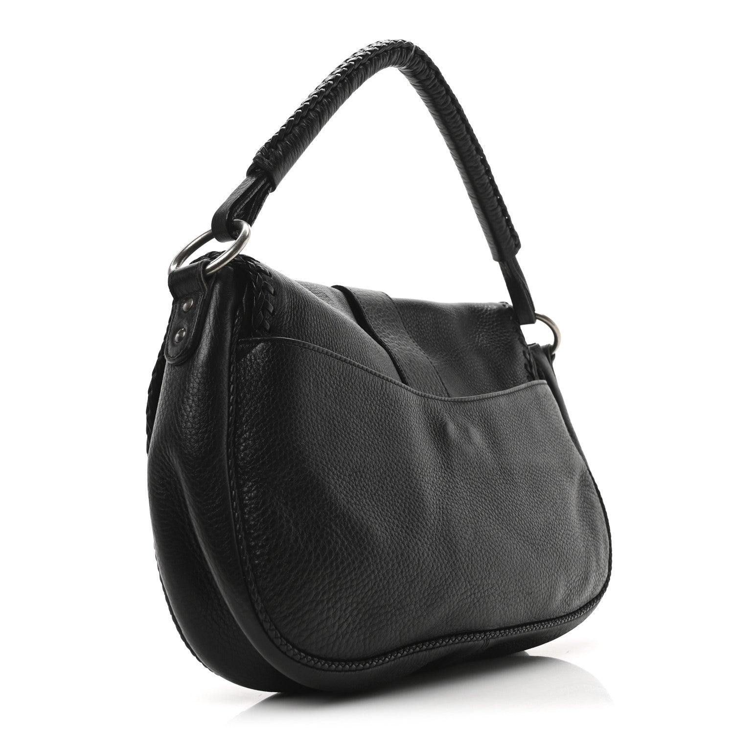 Pebbled Calfkskin Braided Medium Gaucho Double Saddle Bag Black - Image 3