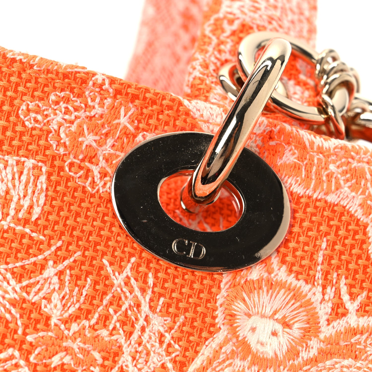 Canvas Toile De Jouy Reverse Embroidered Medium Lady D-Lite Fluorescent Orange - Image 13