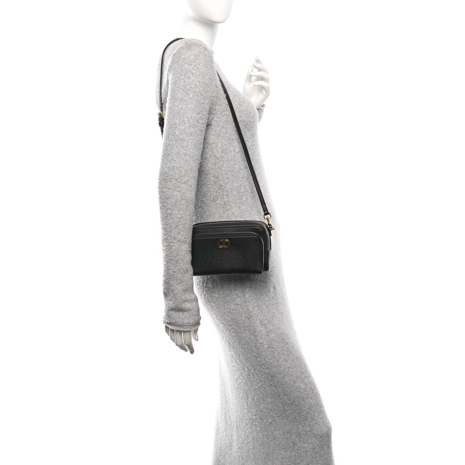 Grained Calfskin Caro Double Pouch Black - Image 3