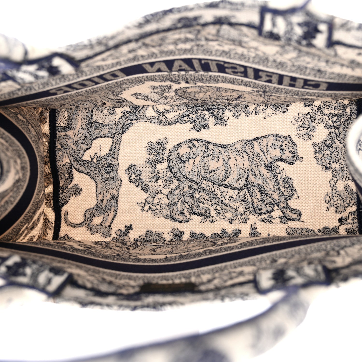 Canvas Embroidered Medium Dioriviera Toile De Jouy Reverse Book Tote Blue - Image 4