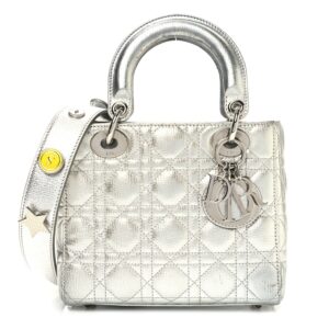 Metallic Grained Calfskin Cannage Small Lucky Badges My Lady Dior Silver