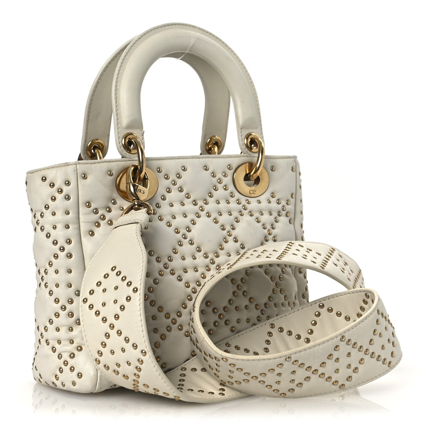 Calfskin Cannage Studded Small Supple Lady Dior White - Image 3