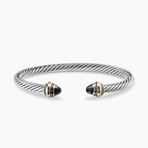 Classic Cable Bracelet Sterling Silver with 14K Yellow Gold and Black Onyx, 5mm
