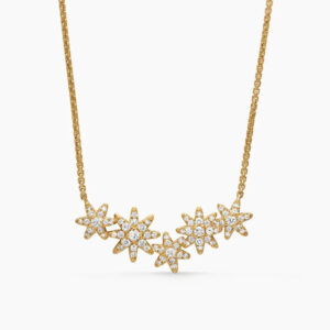 Starburst Cluster Station Necklace 18K Yellow Gold with Diamonds