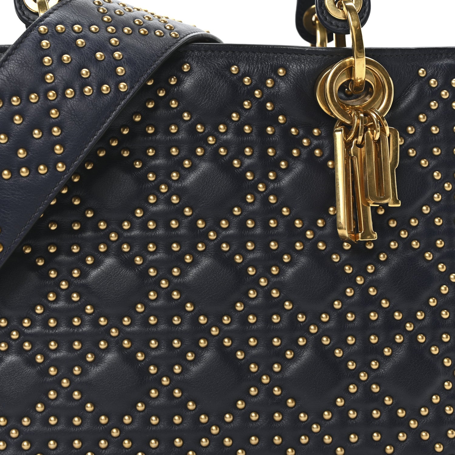 Calfskin Cannage Studded Medium Supple Lady Dior Navy - Image 7