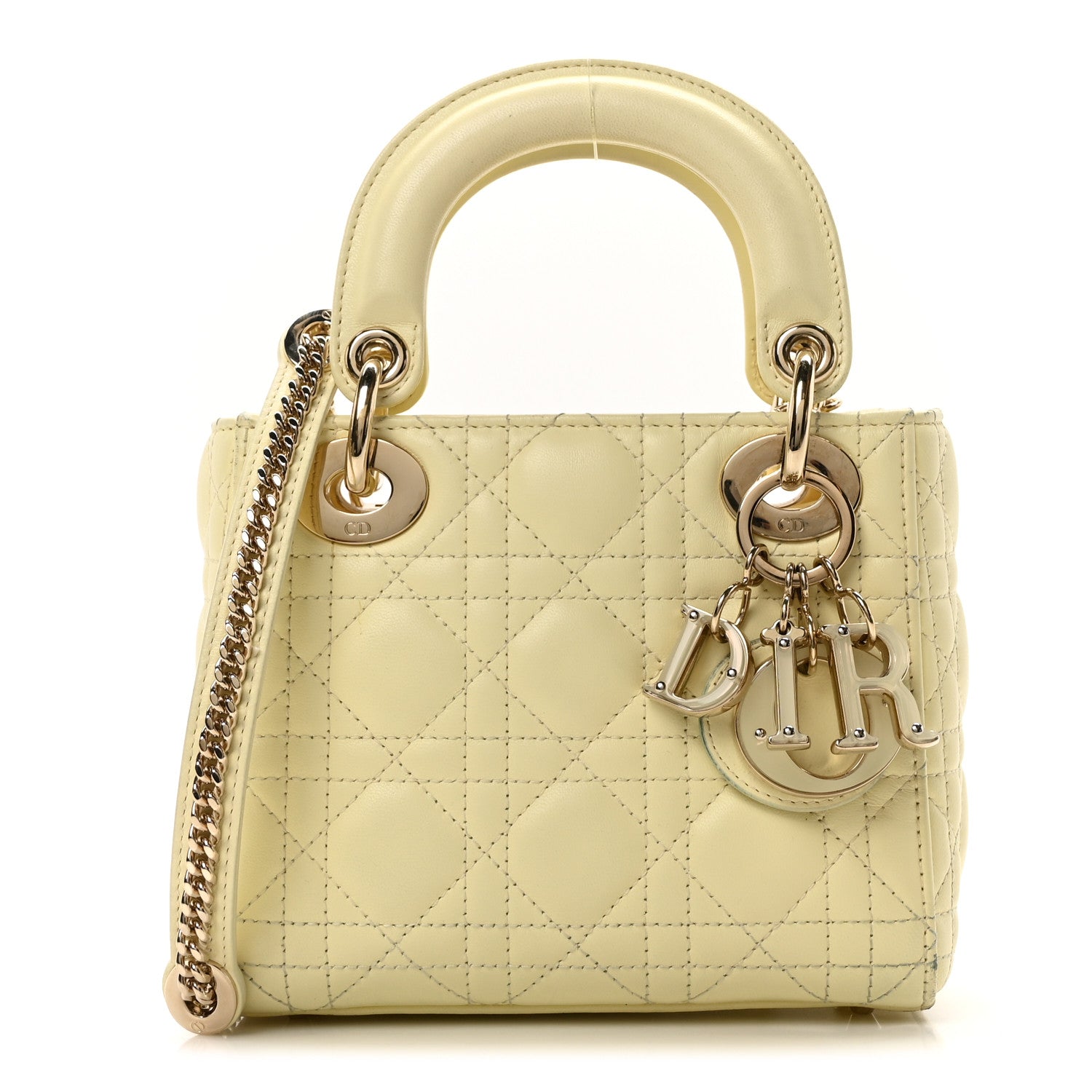 Lambskin Cannage Mini Lady Dior Soft Yellow