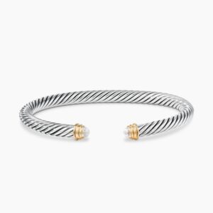 Classic Cable Bracelet Sterling Silver with 14K Yellow Gold and Pearls, 5mm