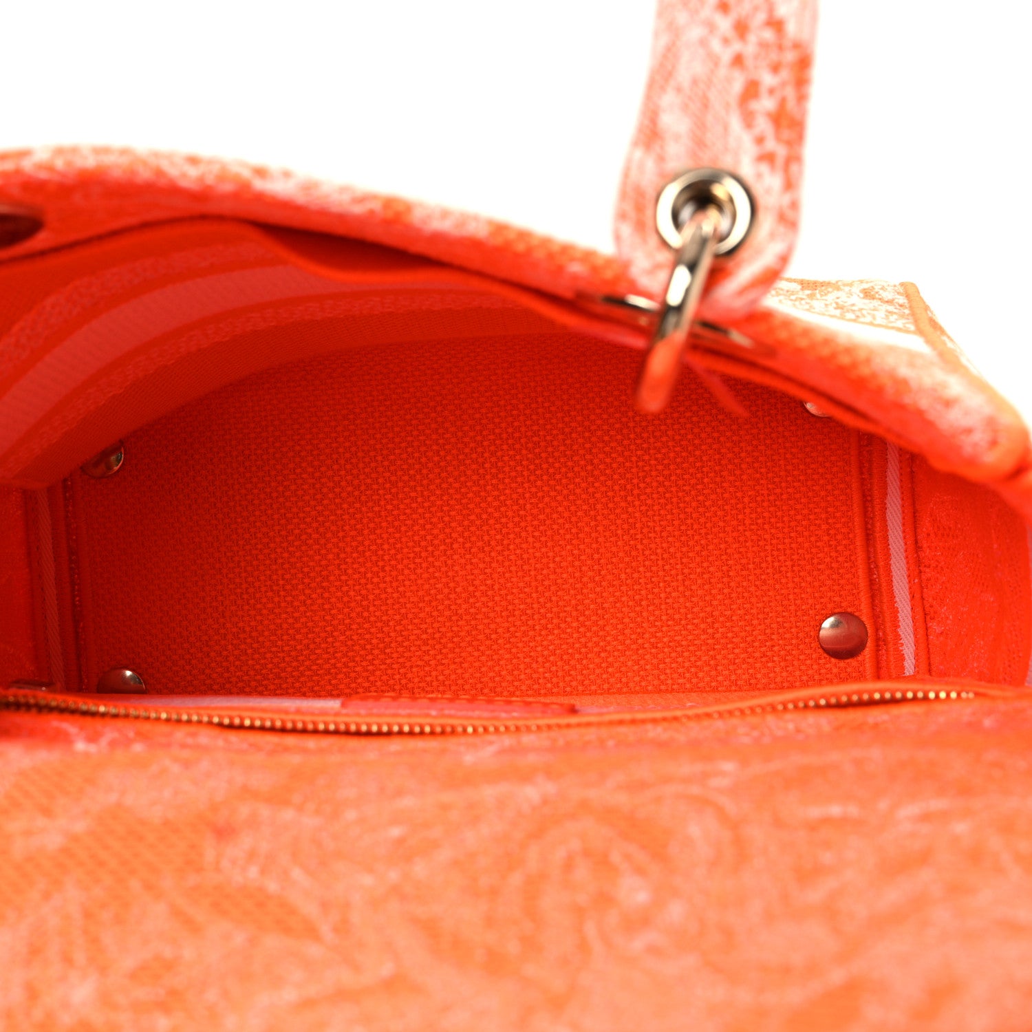 Canvas Toile De Jouy Reverse Embroidered Medium Lady D-Lite Fluorescent Orange - Image 6