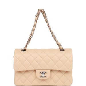 Small Classic Double Flap Beige Lambskin Silver Hardware