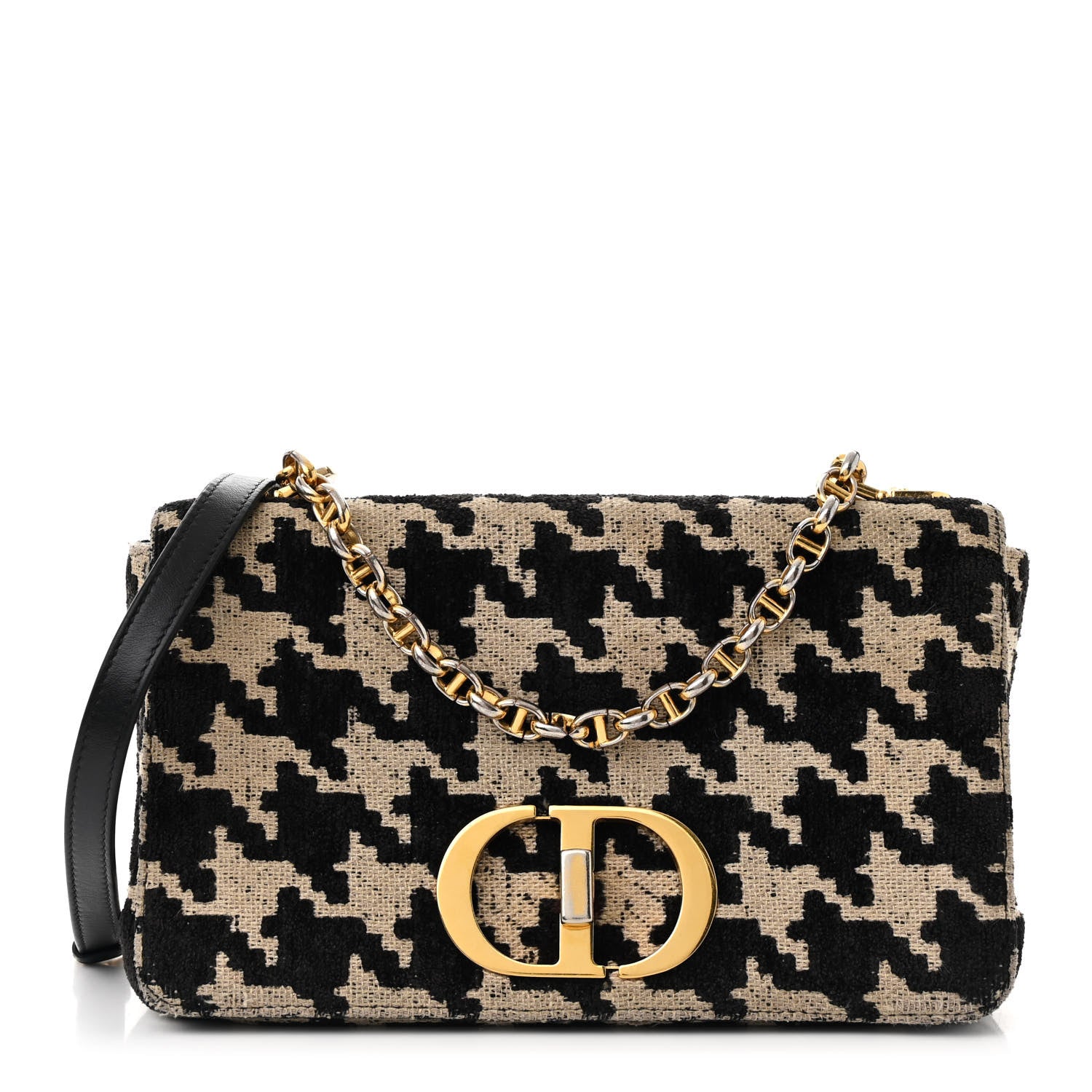 Technical Canvas Macro Houndstooth Medium Caro Bag Black White