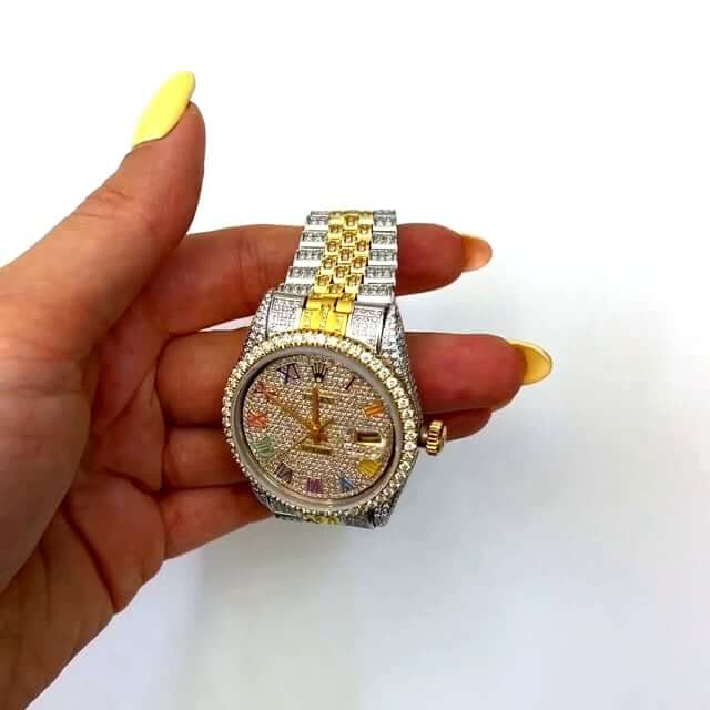 Rolex Datejust Custom Iced Rainbow Roman Diamond Dial Jubilee Band 36mm Watch - Image 2