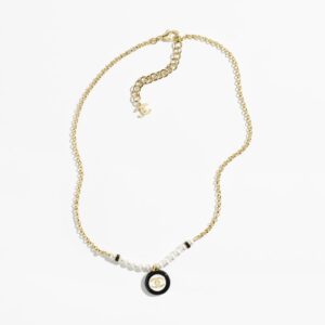 Black and white medallion double C necklace