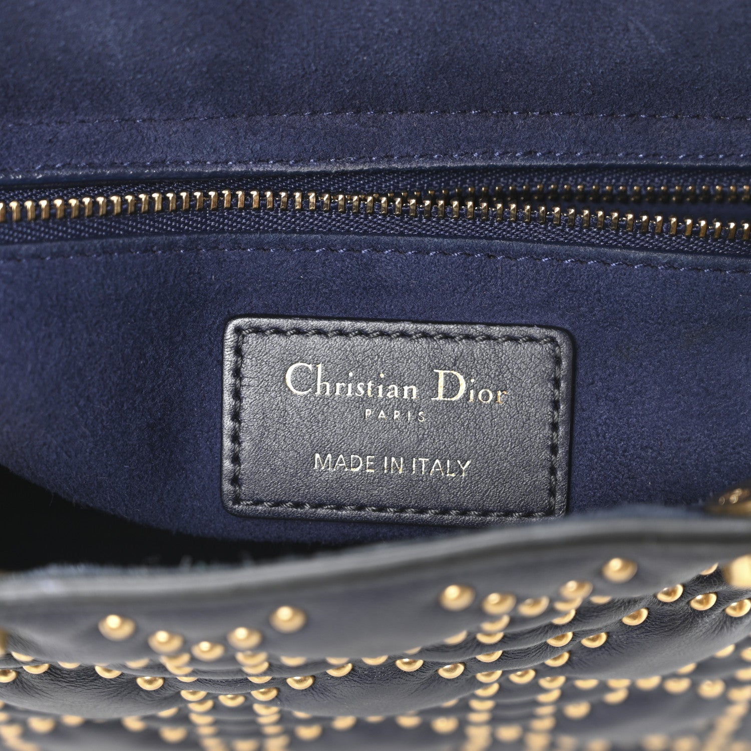 Calfskin Cannage Studded Medium Supple Lady Dior Navy - Image 5