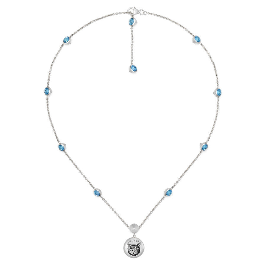 Blind For Love Silver Blue Zirconia Circle Pendant Necklace - Image 2
