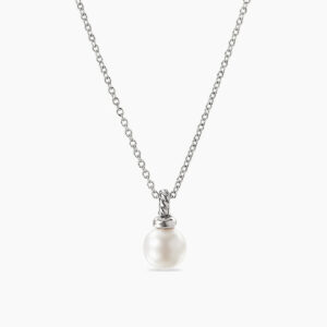 Petite Solari Pendant Necklace 18K White Gold with Pearl and Diamonds, 11.5mm