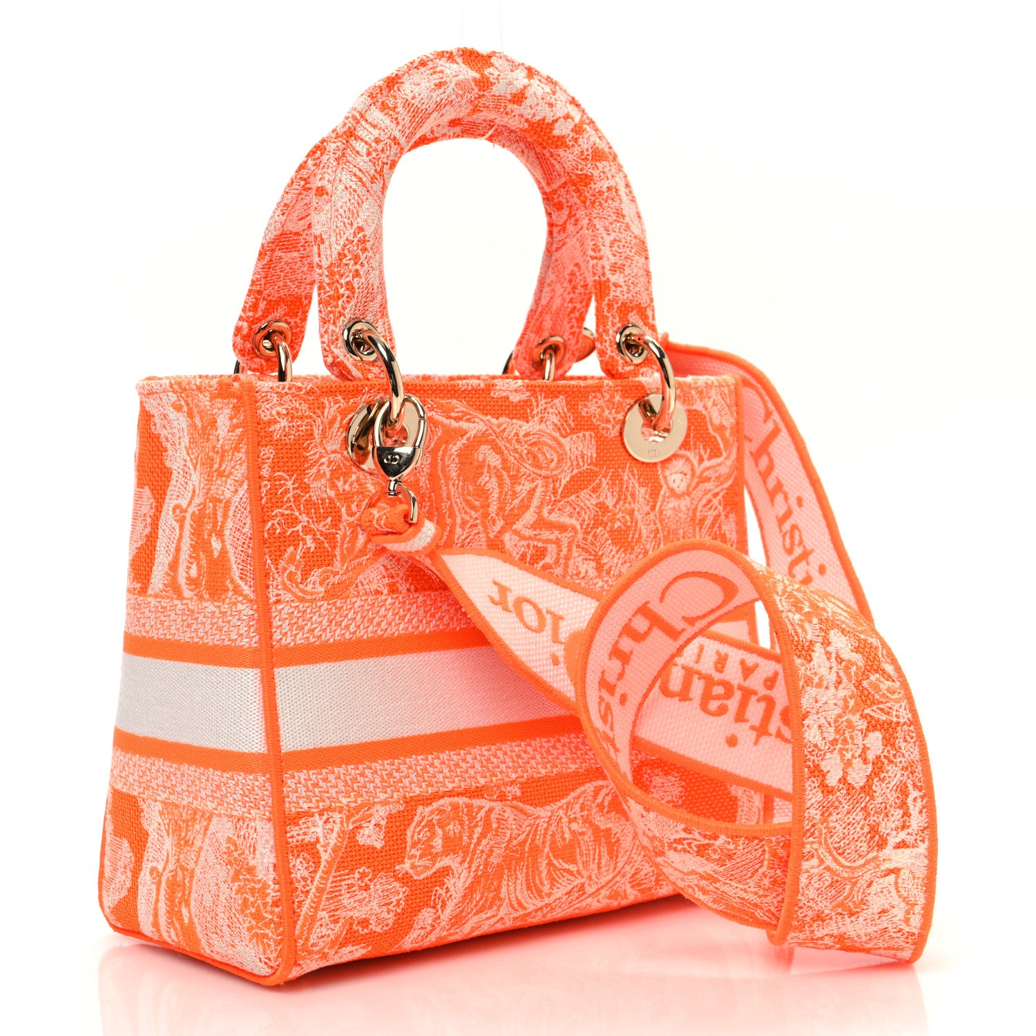 Canvas Toile De Jouy Reverse Embroidered Medium Lady D-Lite Fluorescent Orange - Image 2