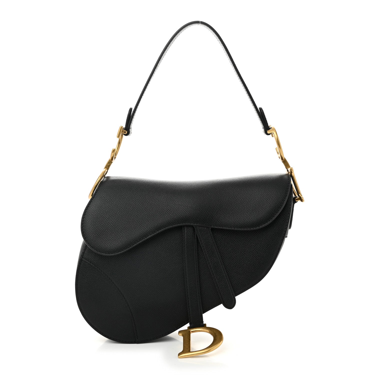 Grained Calfskin Saddle Bag Black