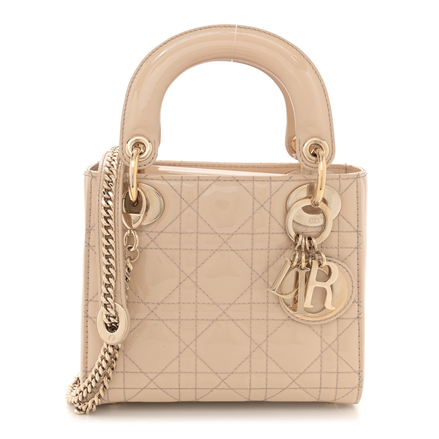 Patent Cannage Mini Lady Dior Beige
