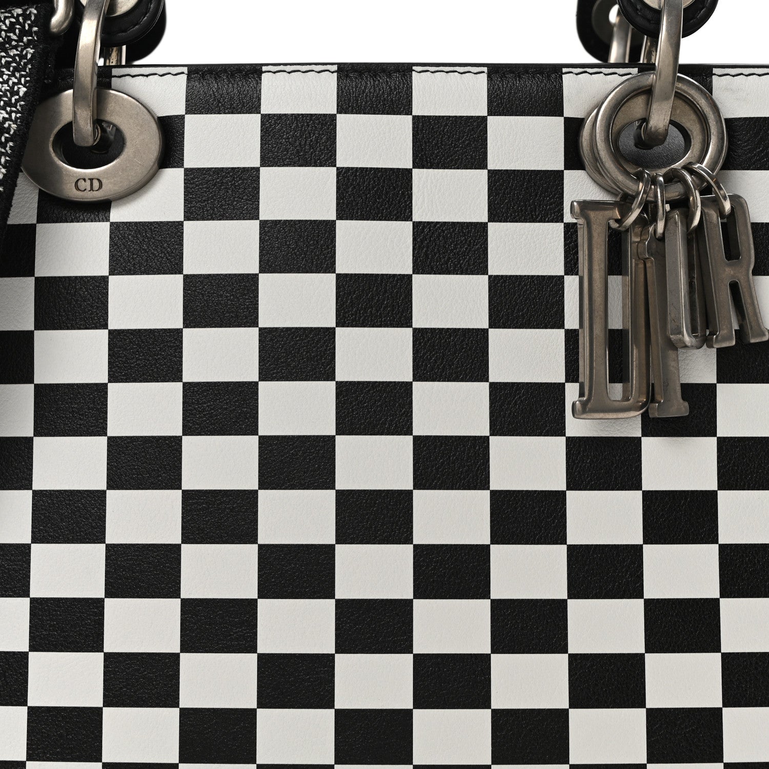 Calfskin Checkered Medium Lady Dior Black White - Image 7
