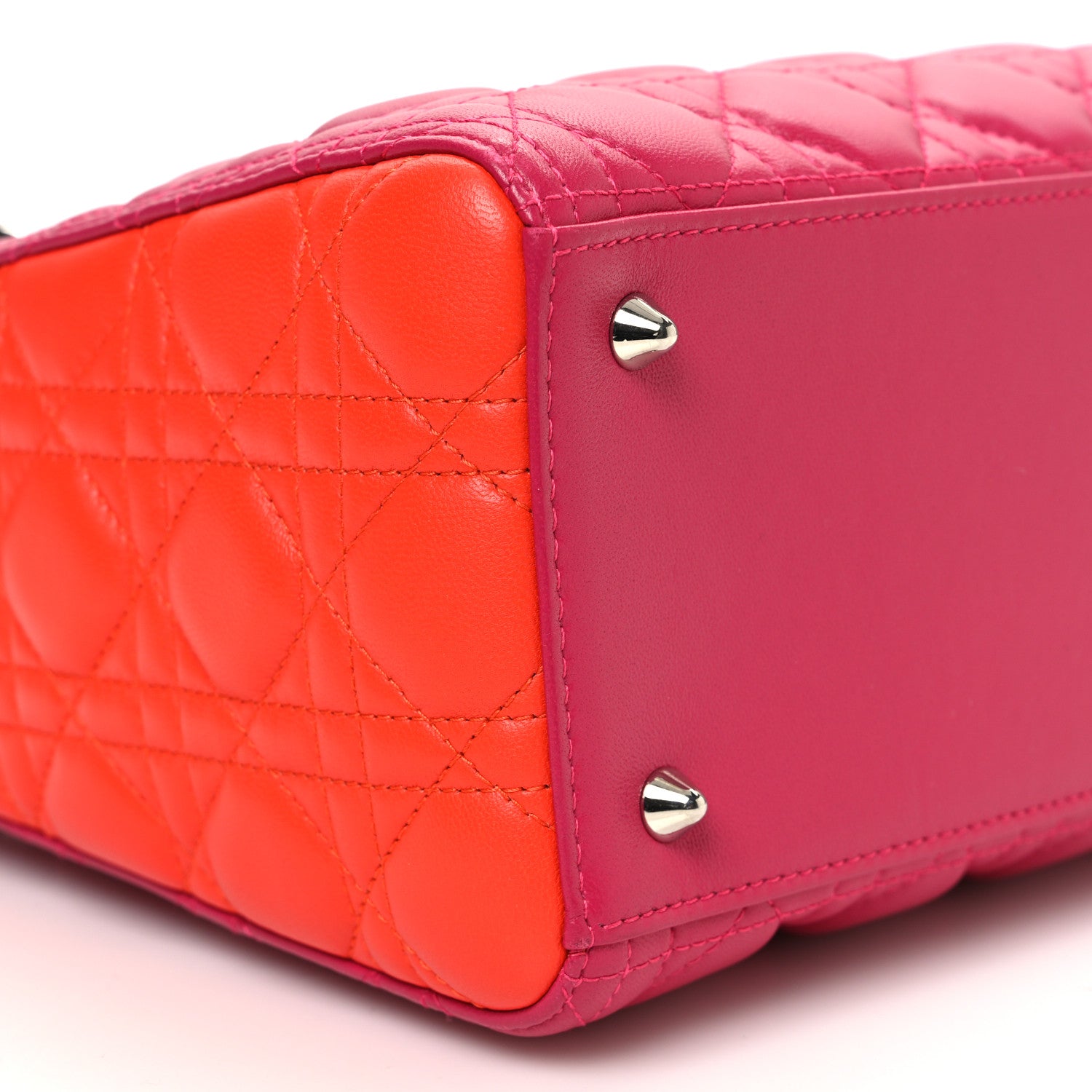 Lambskin Cannage Medium Tri-Color Lady Dior Fuchsia Orange - Image 8
