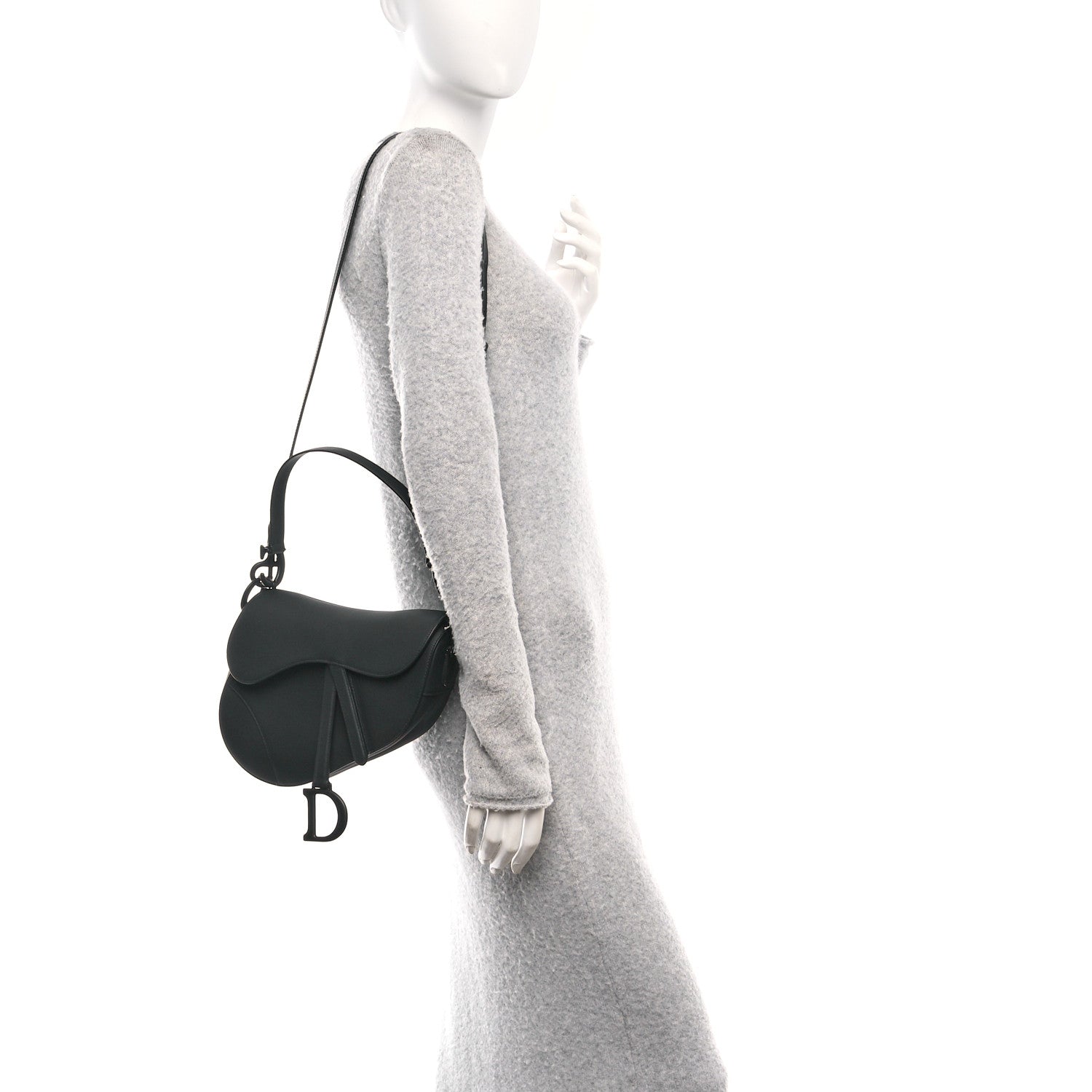 Ultra Matte Calfskin Saddle Bag With Strap Black - Image 2