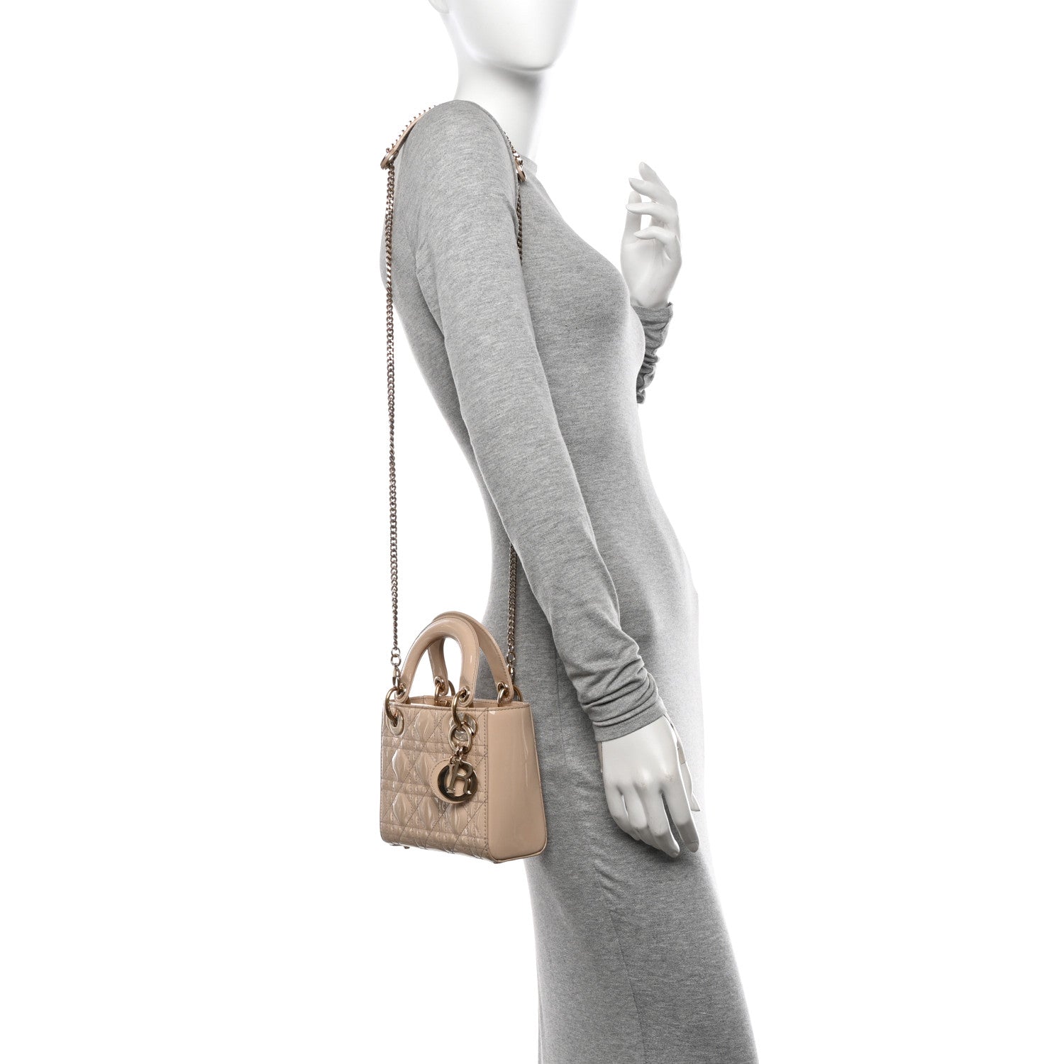 Patent Cannage Mini Lady Dior Beige - Image 2