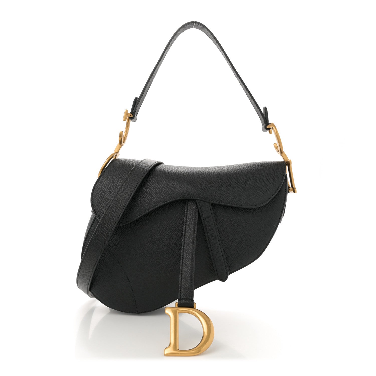 Grained Calfskin Saddle Bag With Strap Black