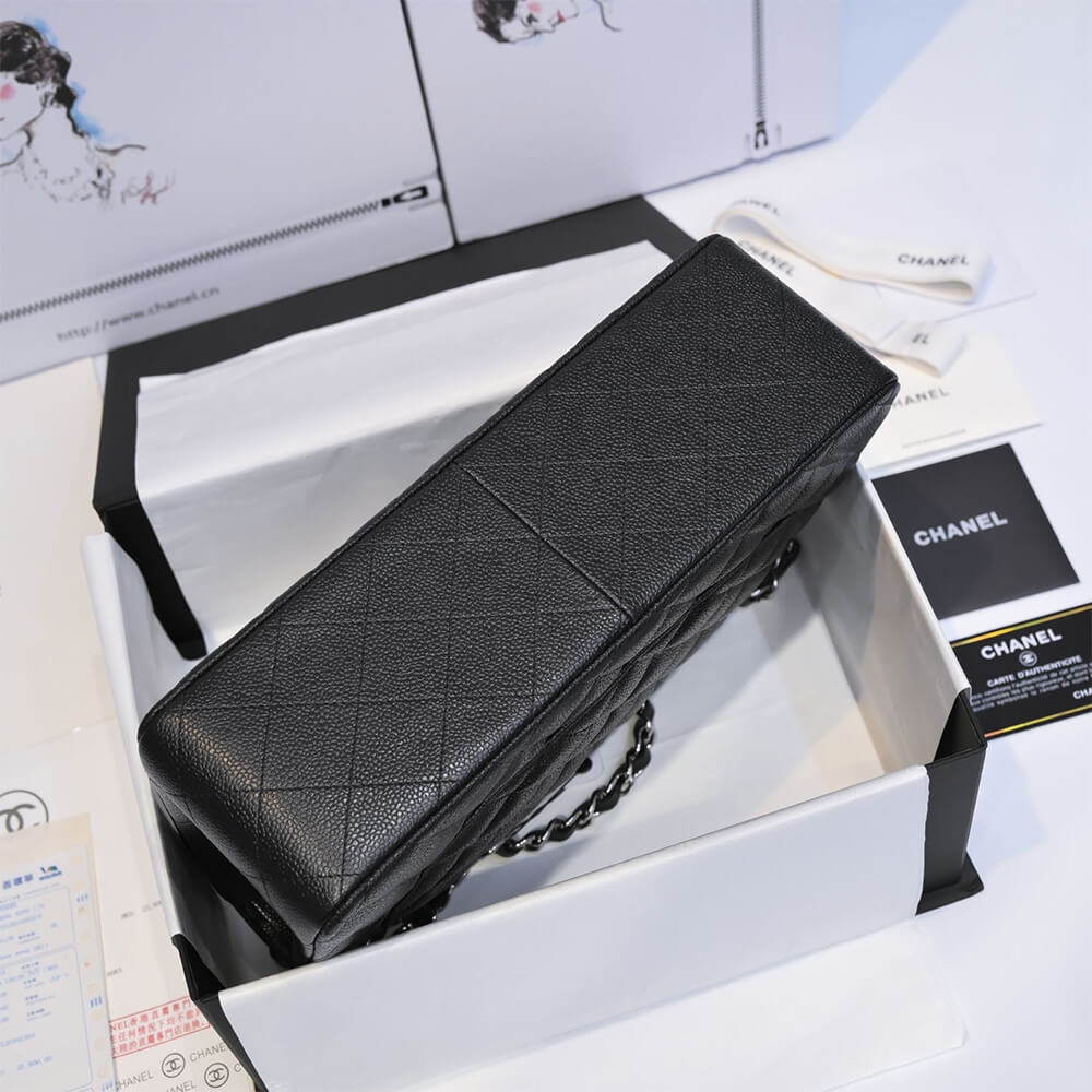 Chanel Large Classic Handbag Grained Calfskin & Silver Metal A58600 - Image 12