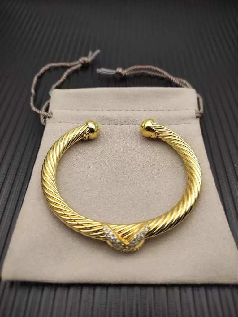 X Classic Cable Station Bracelet in Sterling gold with Diamonds�?mm - Image 3