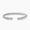Classic Cable Bracelet Sterling Silver with 14K Yellow Gold and Blue Topaz, 5mm