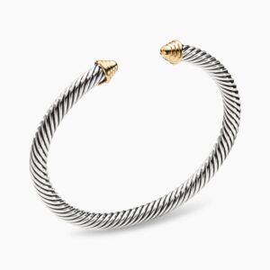 Classic Cable Bracelet Sterling Silver with 14K Yellow Gold Domes, 5mm