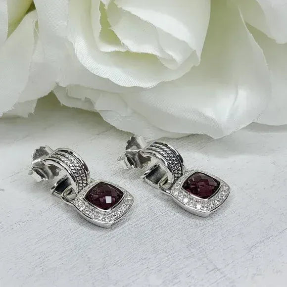 Albion® Drop Earrings Sterling Silver with Red Onyx and Diamonds