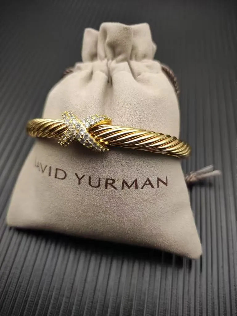 X Classic Cable Station Bracelet in Sterling gold with Diamonds�?mm - Image 4