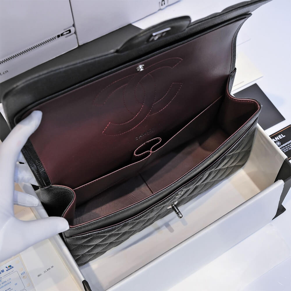 Chanel Large Classic Handbag Grained Calfskin & Silver Metal A58600 - Image 15