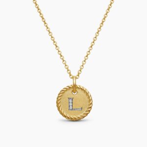 Initial Charm Necklace 18K Yellow Gold with Diamond L