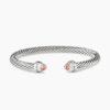 Classic Cable Bracelet Sterling Silver with Morganite and Diamonds, 5mm