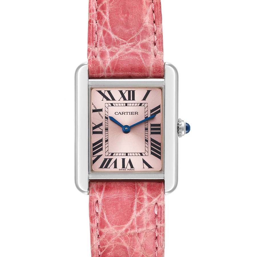 All the photos are of the actual watch for sale Cartier Tank Solo Pink Dial Pink Strap Steel Ladies Watch W5200000