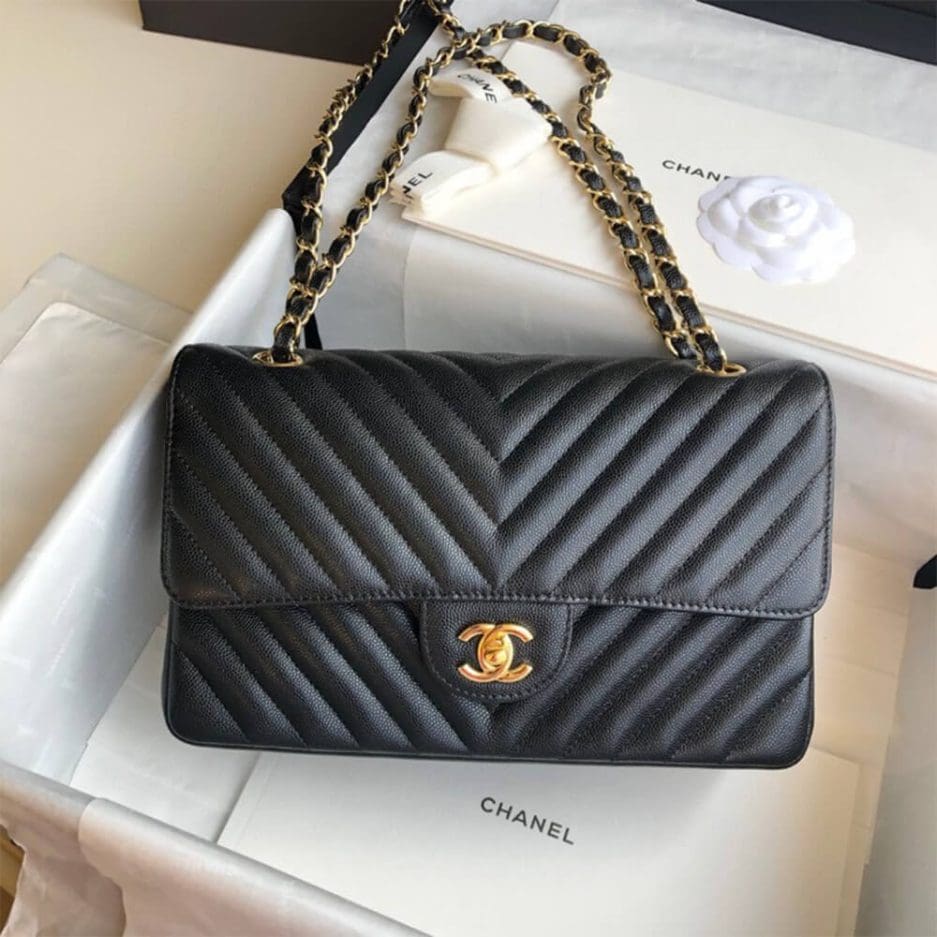 Chanel Classic Chevron Tweed Medium Flap Glod - Image 9