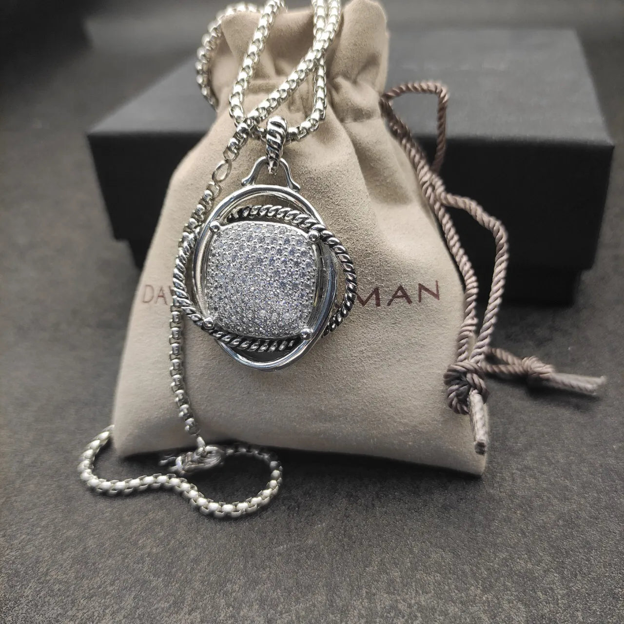 David Yurman Infinity Pendant with Diamonds in Silver, 32mm - Image 7