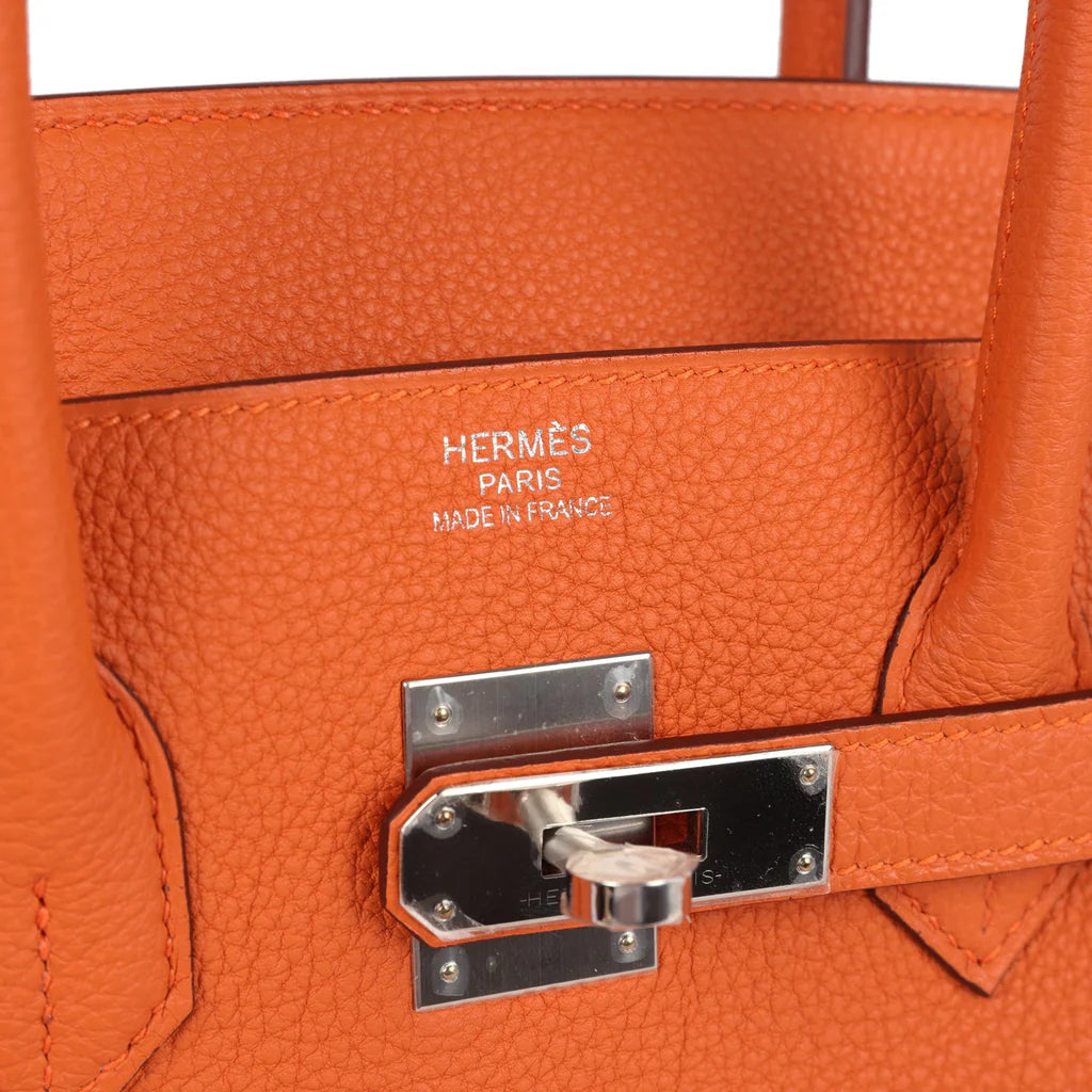 Birkin 35 Orange Togo Palladium Hardware - Image 7