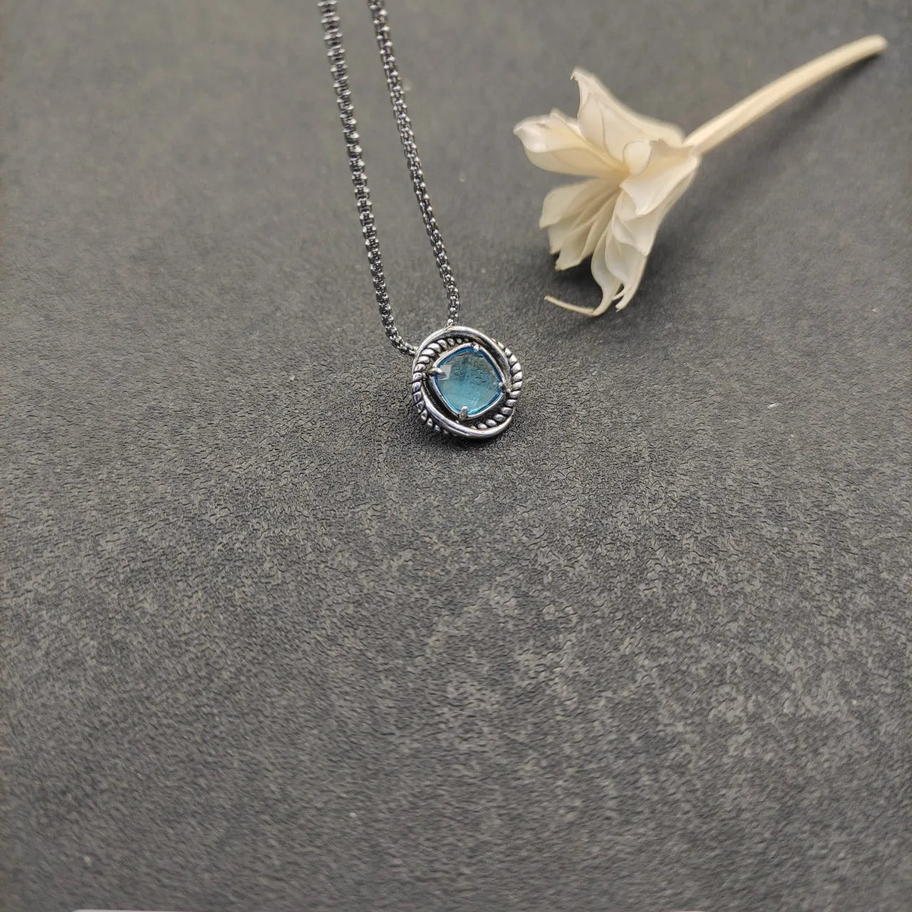 Petite Chatelaine® Necklace Sterling Silver with Blue Topaz, 10mm - Image 2