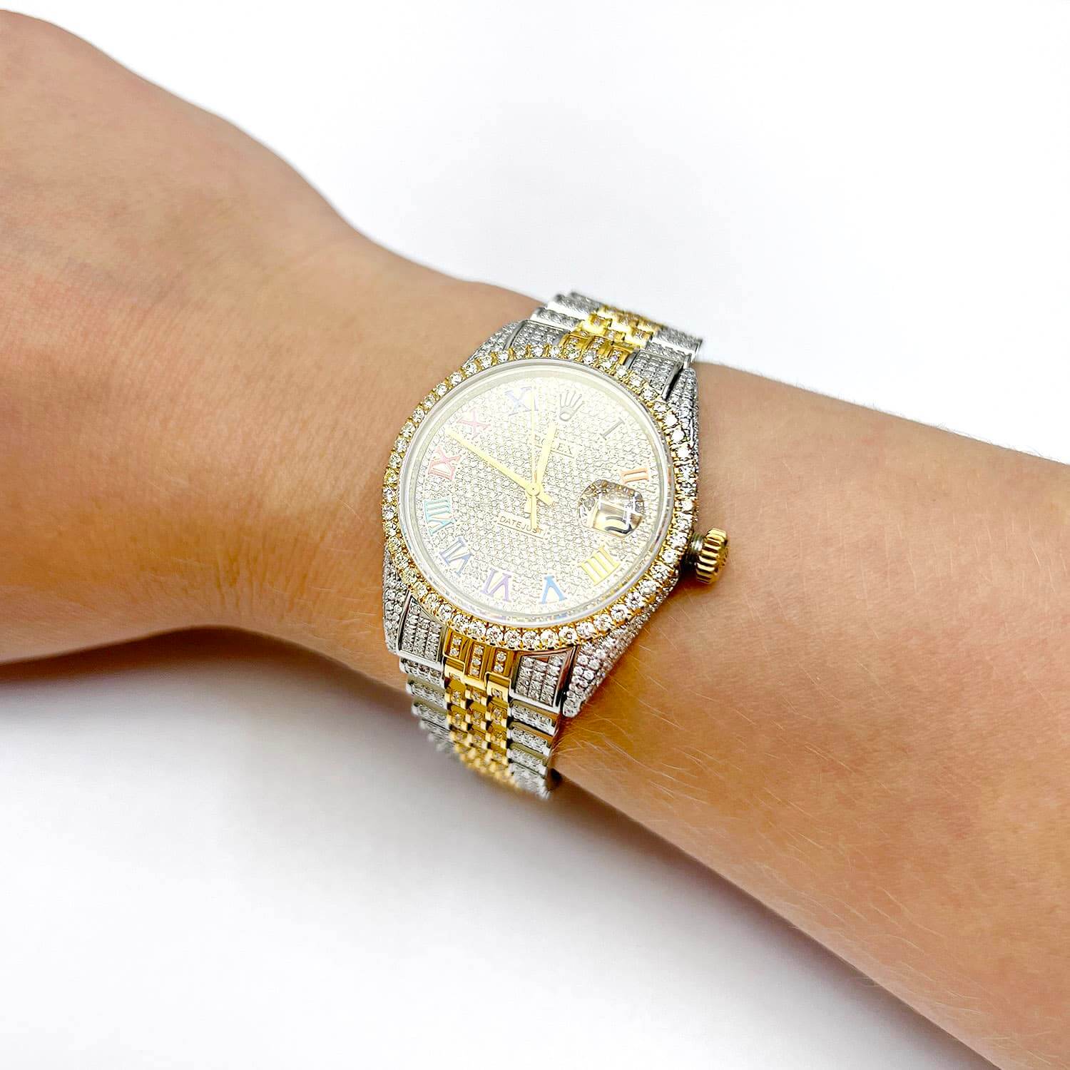 Rolex Datejust Custom Iced Rainbow Roman Diamond Dial Jubilee Band 36mm Watch - Image 4
