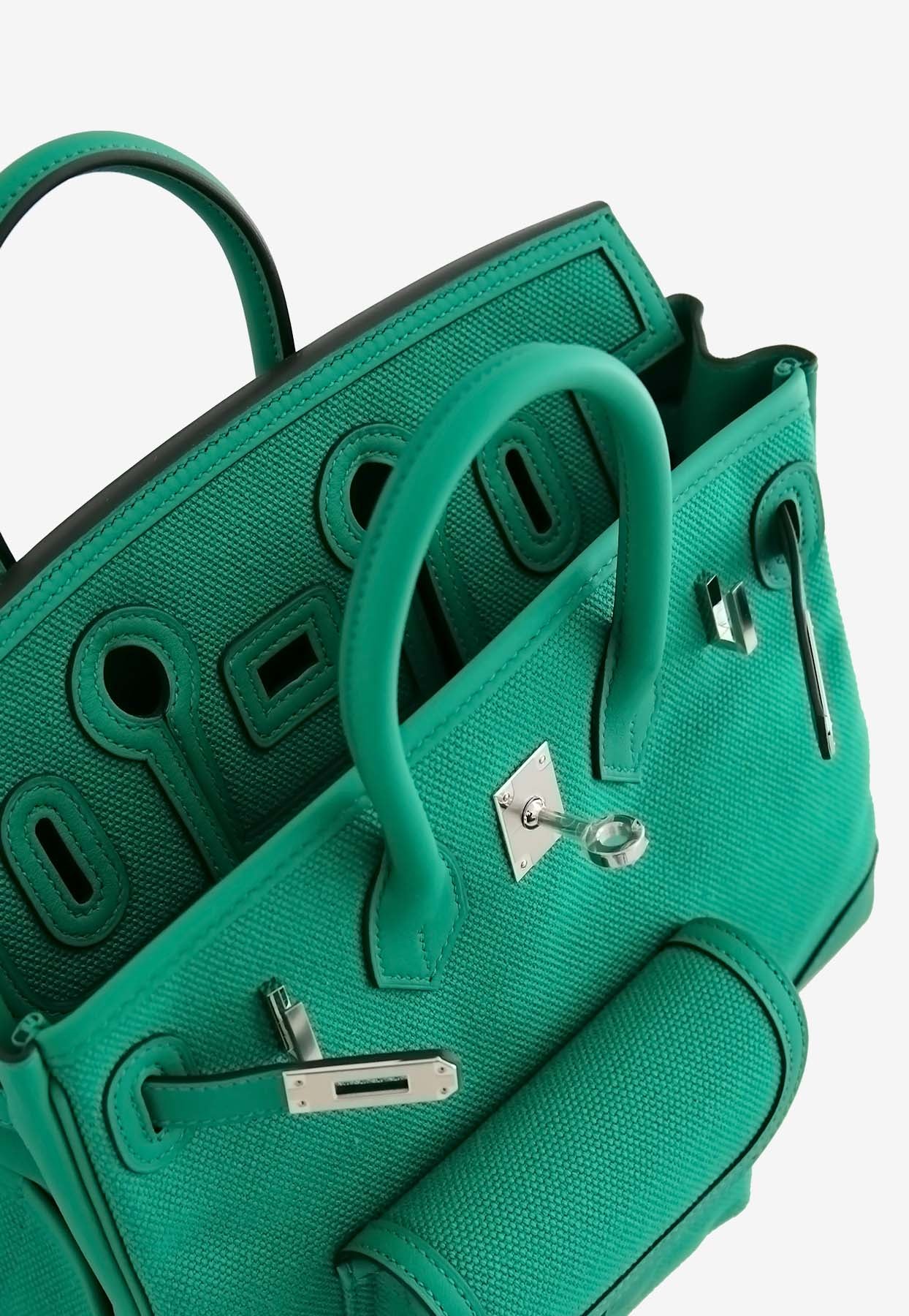 Hermes Birkin 25 Cargo in Vert Vertigo Goeland Canvas and Swift with Palladium Hardware - Image 4