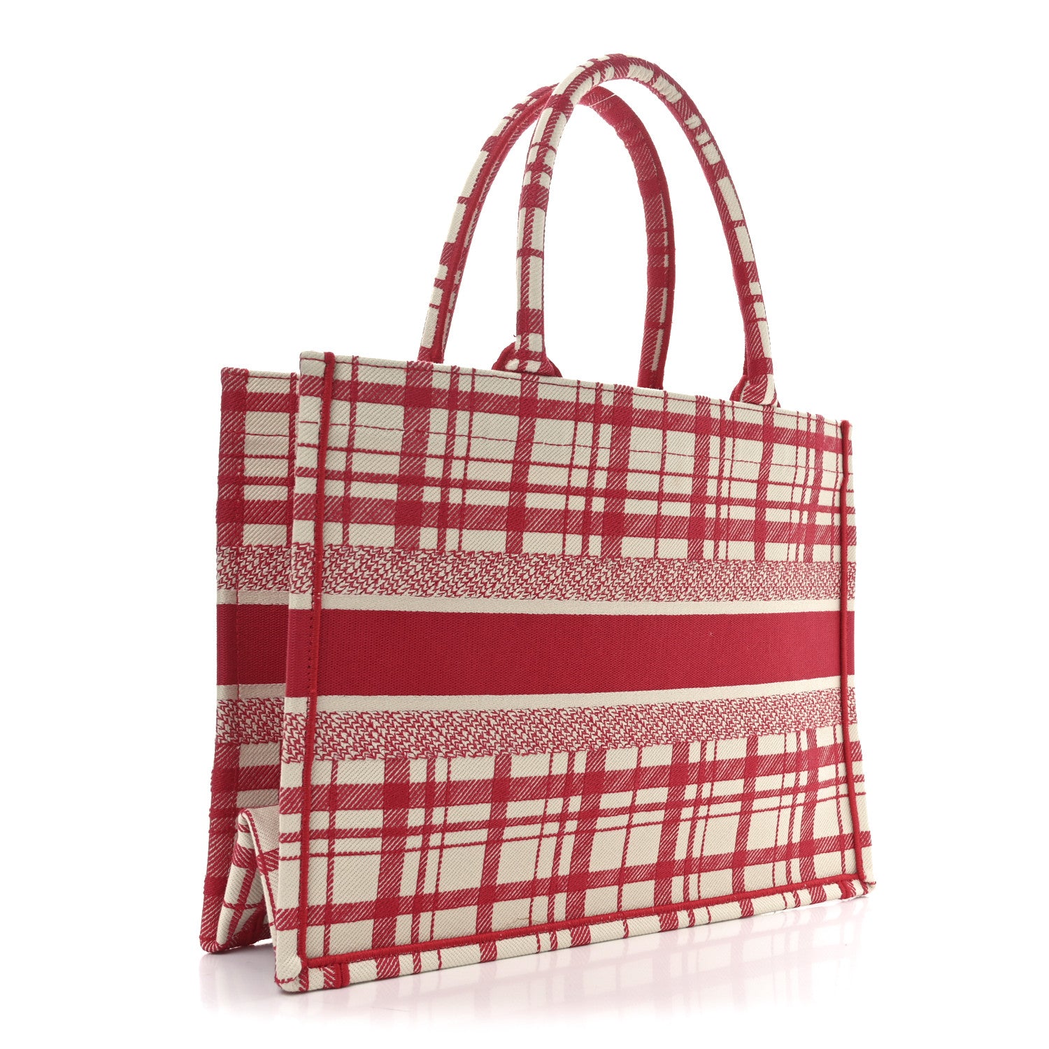 Canvas Embroidered Medium Check'n'Dior Book Tote Red Multicolor - Image 3