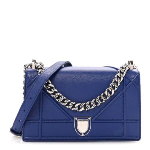 Grained Calfskin Medium Diorama Flap Bag Blue